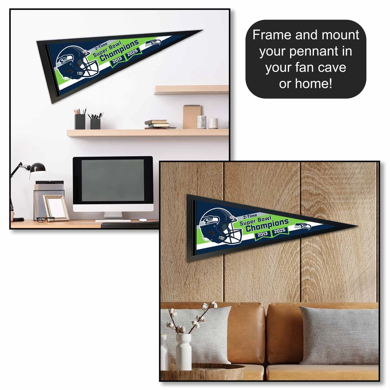 Super Bowl LX and 2 Time Champions Pennant for Seattle Seahawks Flag