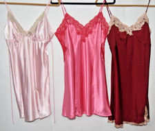 3 Vintage Satin Pink Red Chemise Nightgown lot M Frederick's Hollywood Apt