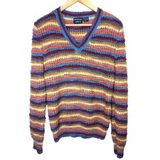Vintage Givenchy designer 80s Striped V Neck MultiColor textured sweater Medium