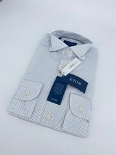 Eton Dress Shirt Mens S 15 - 38 White Blue Poplin Formal Collared Button Up