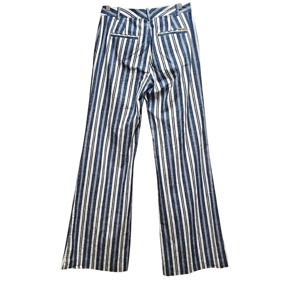 Pantalones Michael Michael Kors tiro alto pierna ancha azul marino y blanco a rayas de algodón talla 2 Foto 2 de 4