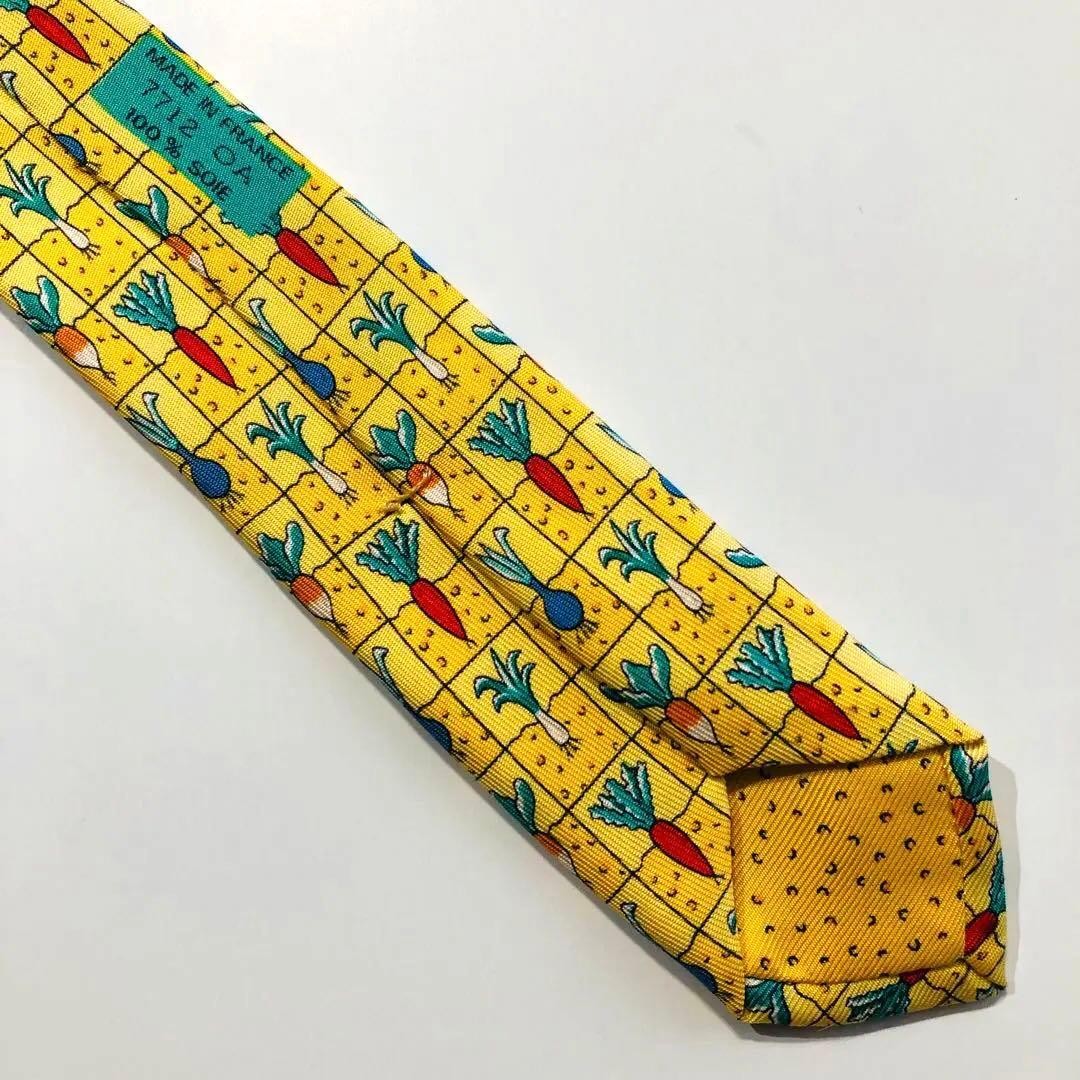 Hermes Tie Pattern Light Yellow Vegetable Motif U… - image 6
