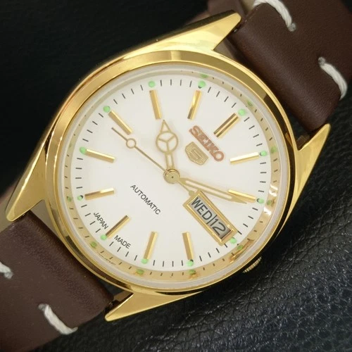 JAPAN VINTAGE REFURBISHED SEIKO 5 AUTOMATIC MENS WHITE DIAL WATCH a442351-1