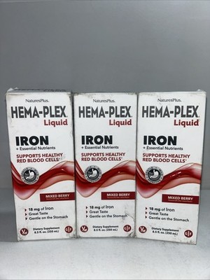 3 New Natures Plus Hema-Plex Liquid Iron+ Essential Vitamins 8.5 Oz Each 1 Open 
