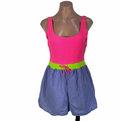 Gitano Vintage Neon Geometric Beach Swimsuit Shorts Romper Spandex 11/12 NEW