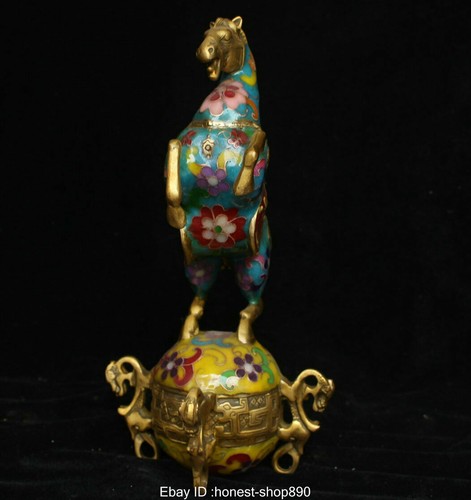 8.8" Chinese Folk Fengshui Bronze Cloisonne Enamel Animal Dragon Horse Statue - Picture 5 of 10