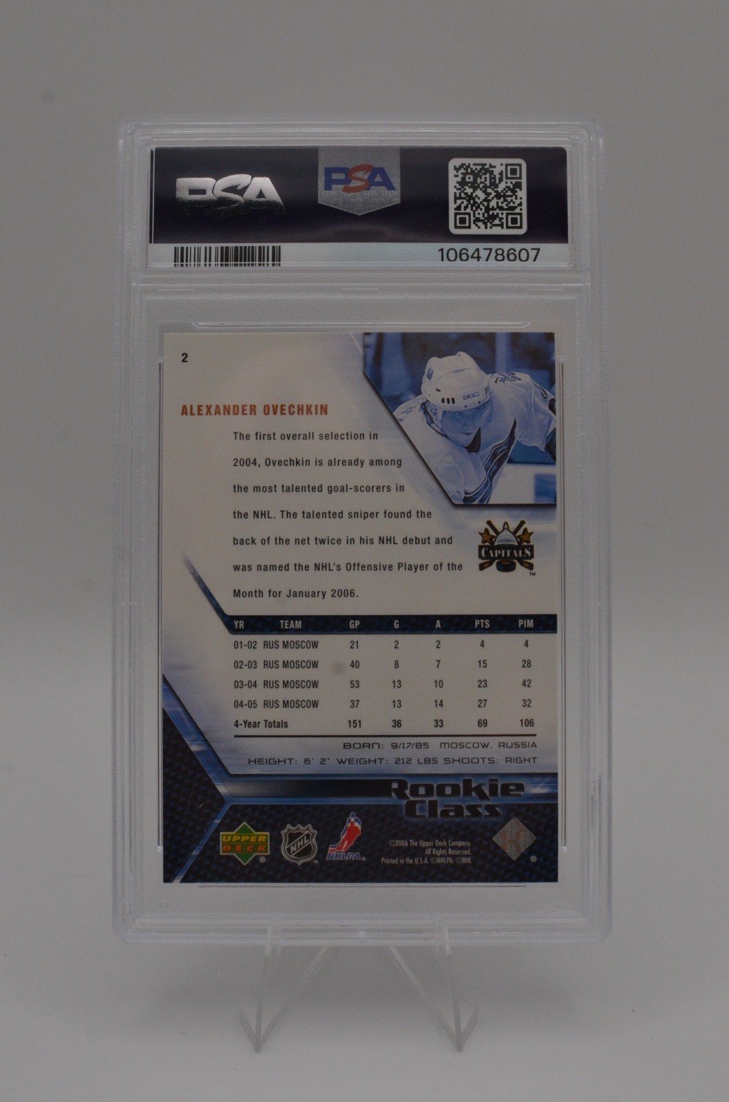 2005-06 Upper Deck Rookie Class #2 Alex  Ovechkin RC Graded PSA 9 MINT! Capitals view 2