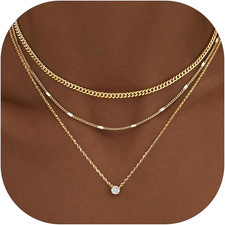 WomenGifts Layered Gold Necklaces for Women, 14K Gold Silver Plated Dainty Penda
