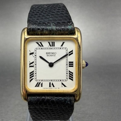 Seiko Tank Watch Women 22mm White Dial Gold Tone Rectangle 2320
