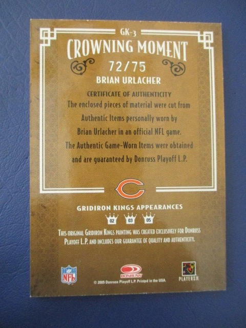 2005 Donruss Throwback Threads Gridiron Kings Brian Urlacher Dual Material /75 - Image 3 of 4