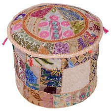 Embroidered Vintage Patchwork Ottoman Pouf Comfortable Cotton Footstool Decor