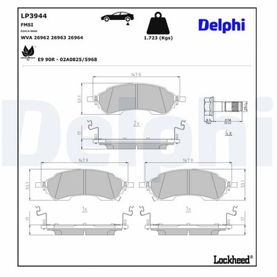 Für DELPHI LP3944 Brake Pad Set, disc brake LP3944 Brake pads set rear (with a