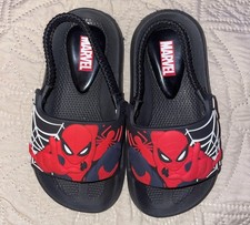 Spiderman Sandals Slides W/ Strap Water Shoes Toddler Boys 7-8 Marvel Avengers