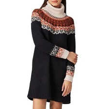 Madewell Black Fair Isle Mini Sweater Dress XS Turtleneck Cotton Designer $138