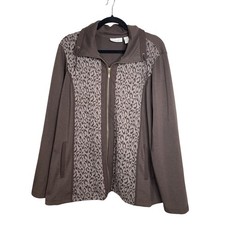 Weekend By Chico s Size 3 Brown - Full Zip Jacket With Leopard Print Panel
