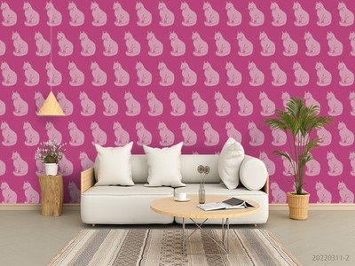 3D Pink Cat Pattern Self-adhesive Removeable Wallpaper Wall Mural
