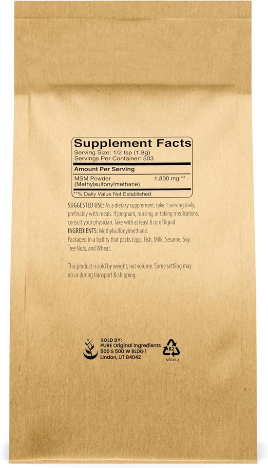 Metilsulfonilmetano MSM en polvo (2 lbs), siempre puro, azufre natural Dietary Su Foto 2 de 4
