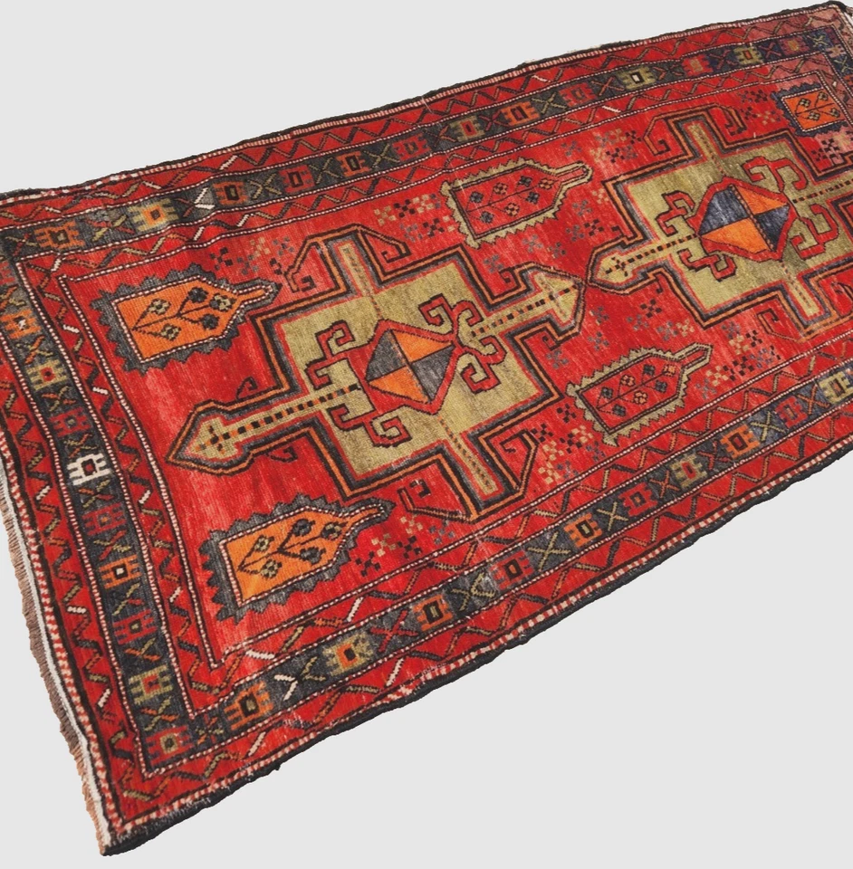 7'9"x3'6" ANTIQUE HAND KNOTTED CAUCASIAN KAZAK SERAPE TRIBAL WOOL RUG RUNNER - Image 4 of 4