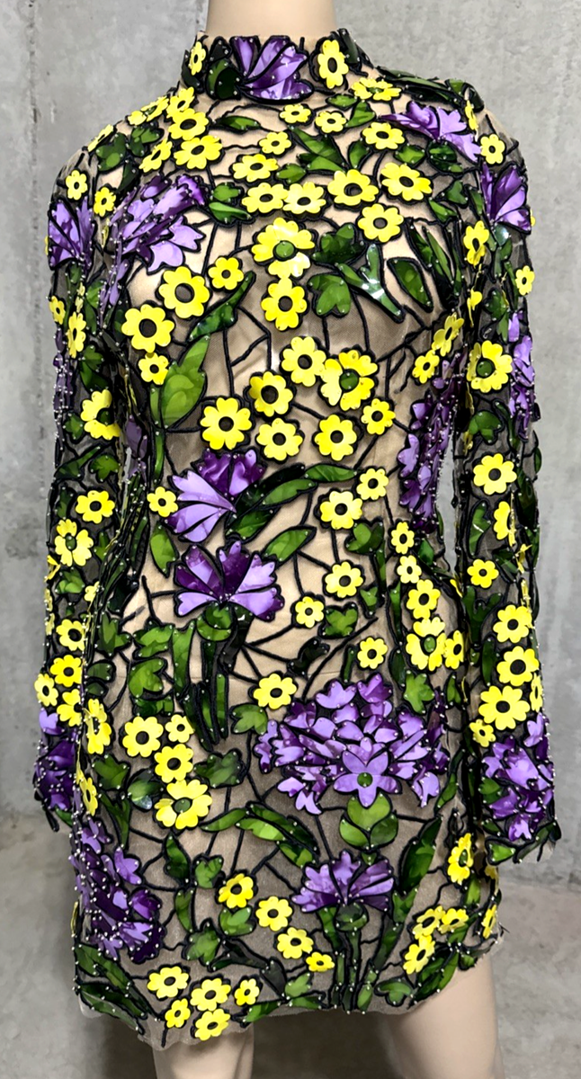 $9,000 Oscar de la Renta Art Nouveau Stained Glass Embroidered Floral Dress  US 2 | eBay