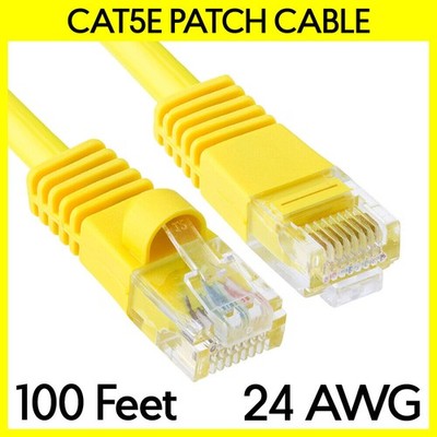 100FT Cat5e Patch Cord Yellow Cat 5e Ethernet Cable RJ45 Internet NAS Modem Cord