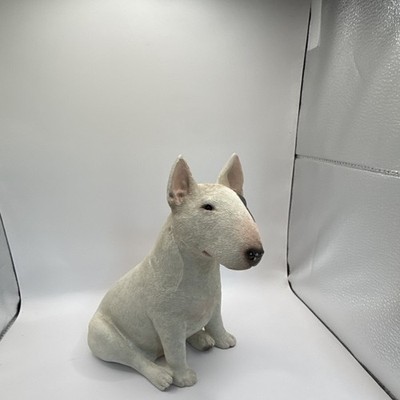 Bull Terrier Dog Figurine - White with Black Eye Patch Marked ''BRUE''