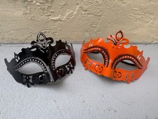 Pair of Venetian Laser-Cut Metal Filigree Masquerade Masks man woman couple