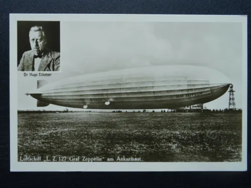 dr. hugo eckener graf zeppelin luftschiff l.z.127 am ankermast 1928 rp postcard image 2