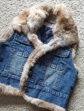 "p . Turn  Jeans Casual High Quality" Women’s Demin 2 Ways Vest Fur Sz S  New 