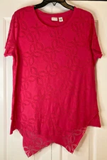 Westbound Hot Pink Double Layered Lacy Pointed Hem T shirt size L