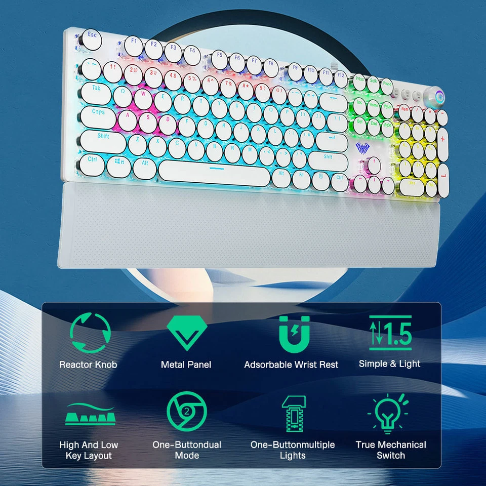 Gaming Keyboard Silver Clicky Optical Switches Chroma RGB Punk Mechanical Wired - Image 3 of 4