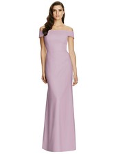 Dessy 2987....Full Length off the shoulders Crepe Dress...Suede Rose...Sz 8