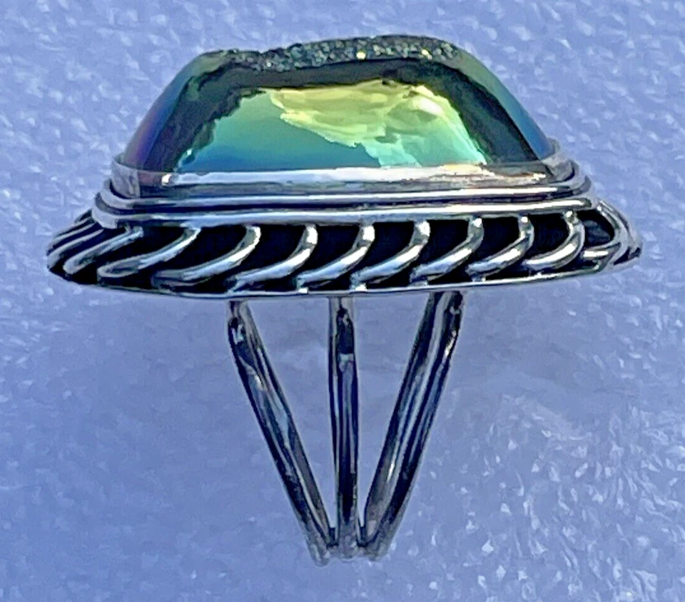 Peacock PJC Drusy Quartz Ring Gem Essence Sterling Silver Braiding Size 6 - Image 4 of 4