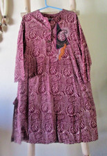 NEW INDIAN HANDMADE COTTON MAROON PINKISH BATIC PRINT WOMEN LONG SLEEVE SM KURTA