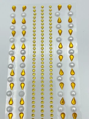 SYNTEGO LIMITED 7 Assor 26cm Self AdhesiveYellow Gold Acrylic Teardrop Gems and Pearls Embossed
