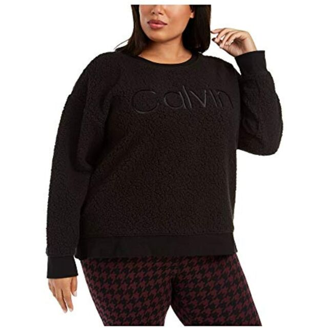 Calvin Klein Performance Womens Sweater Sherpa Black Pullover Crewneck Plus  1x for sale online | eBay