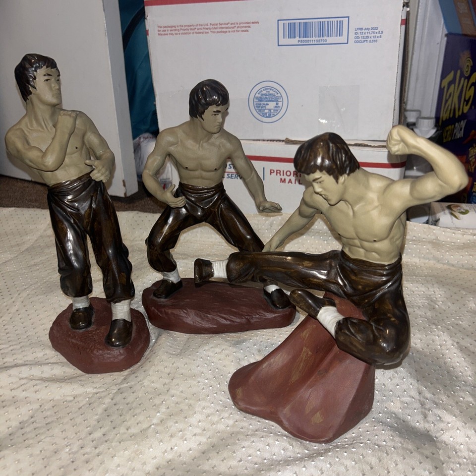 Bruce Lee Vintage Ceramic Figures Lot of 3 Karate Kung Fu Martial Arts