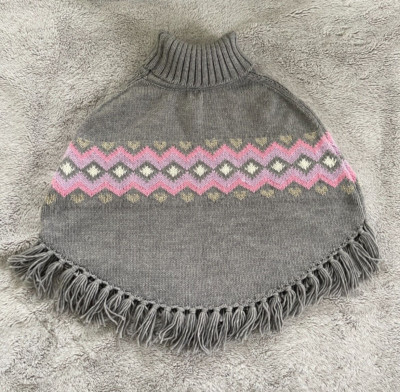 H&M Girls Gray Knit Poncho Size:16/20