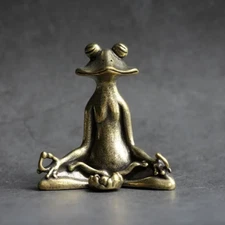 Meditation Frog Statue Brass Desktop Decor Zen Ornament Incense Holder 5x5cm