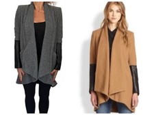 Michelle Mason Lamb Leather Sleeve Jacket Gray Wool Oversized Open Car Coat 0