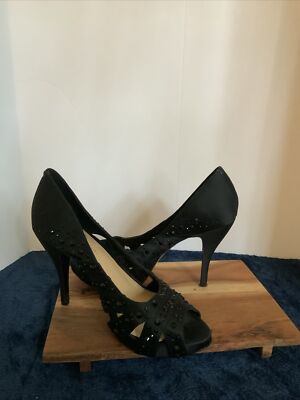 Gianni Bini Black Sequin Studded Satin Dress Shoes UK