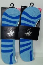 2 Pair Beverly Hills POLO CLUB Socks NO-SHOW Fit Shoe SZ 4-9 MED BLUE STRIPES