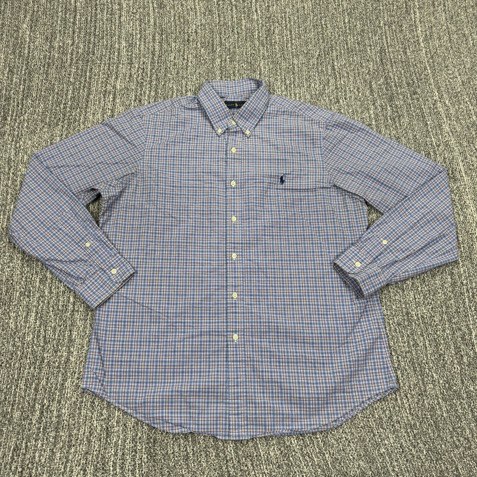 Polo Ralph Lauren camicia uomo grande blu a quadri pony abbottonata manica lunga casual