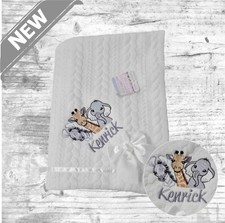 Coperta Personalizzata 2023 Bambino Ricamata Bambina Regalo Nascita ANIMALI SAFARI