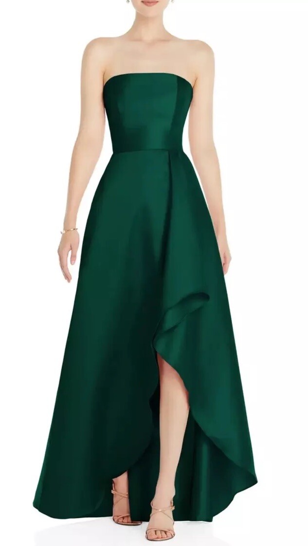 Alfred Sung Strapless Satin Gown Hunter Green D832 New $258 Size 14