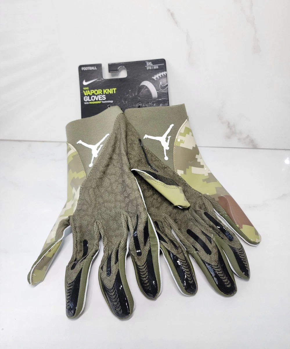 Nike Jordan VAPOR KNIT Football Gloves Green Camo USA Troops MAGNIGRIP Sz  3XL