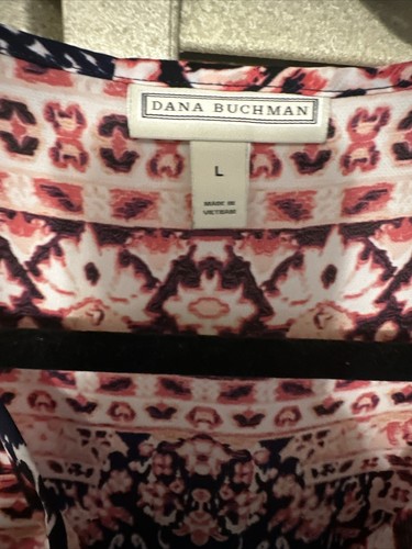 Dana Buchman Blue Print Polyester Chiffon Flowy Caftan Blouse Shirt Top L - Picture 4 of 8