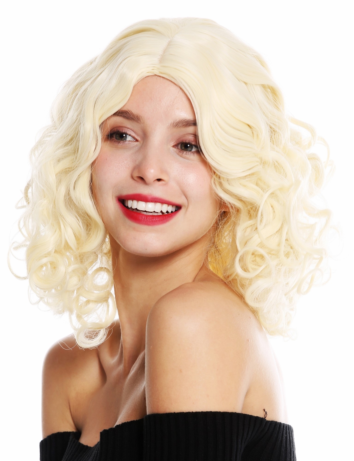 Light Blonde Long Curly Shoulder-Length High Ridge Wig for Women
