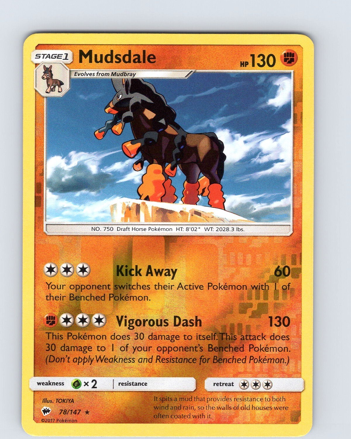 Pokemon TCG Mudsdale S&M Burning Shadows 78/147 Reverse Holo Rare Card NM
