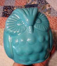 Teal Aqua Ceramic Owl Coin Bank Hand Painted w/Plug BEAUTIFUL  EUC