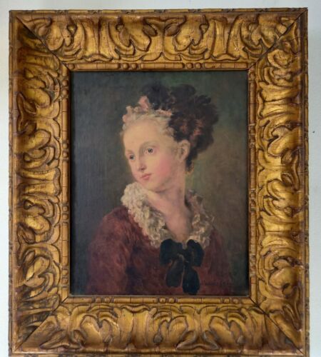 Superbe Peinture Jeune Femme D'après Fragonard Old Painting Woman 19th - Afbeelding 1 van 8